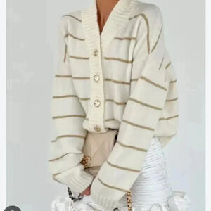 NWT Vita Grace Womens Small Lina Lurex Stripe Oversized Plush Cardigan Sweater